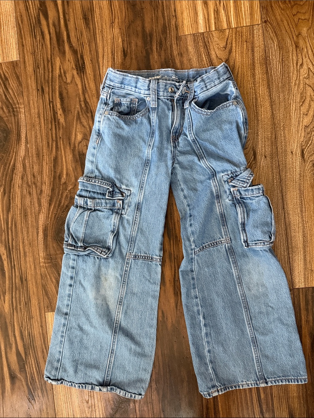 Old Navy Light Blue Wide-Leg Cargo Jeans for kids